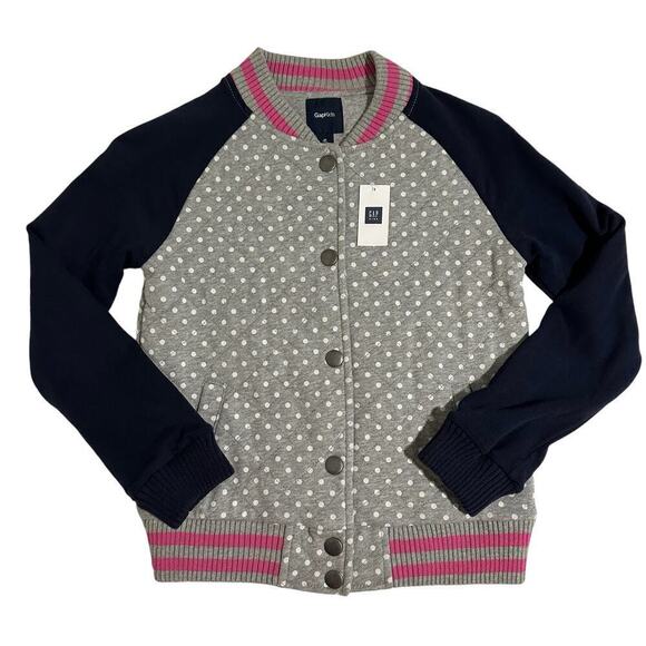 NWT Gap Quilted Polkadot Varsity Jacket Girls Medium - Picture 1 of 7
